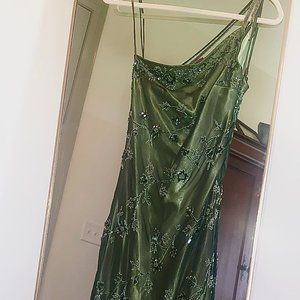 Scala, formal cocktail dress, size small, green, beaded, sequins